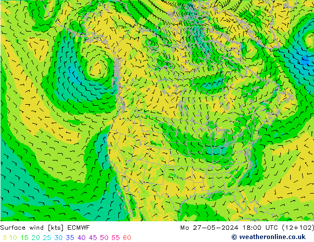 Vento 10 m ECMWF lun 27.05.2024 18 UTC