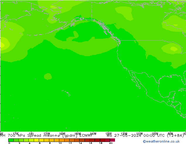 Humedad rel. 700hPa Spread ECMWF lun 27.05.2024 00 UTC