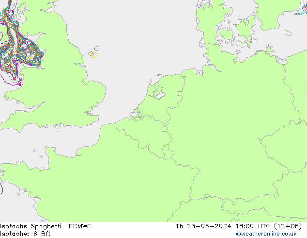 Isotaca Spaghetti ECMWF jue 23.05.2024 18 UTC