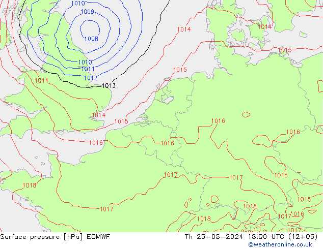 Presión superficial ECMWF jue 23.05.2024 18 UTC
