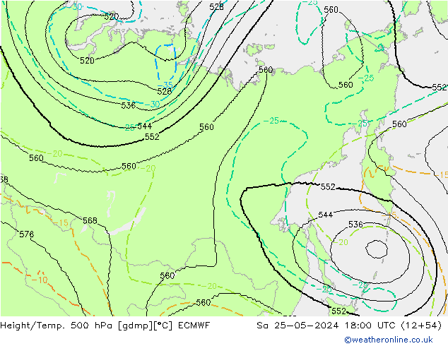 Height/Temp. 500 гПа ECMWF сб 25.05.2024 18 UTC