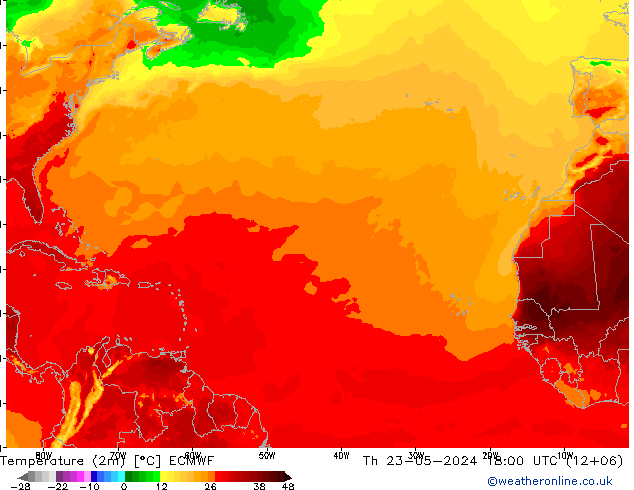 Temperatura (2m) ECMWF gio 23.05.2024 18 UTC
