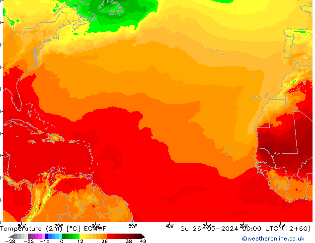 Temperatura (2m) ECMWF dom 26.05.2024 00 UTC