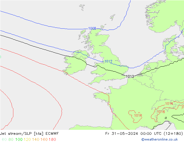Jet stream/SLP ECMWF Fr 31.05.2024 00 UTC