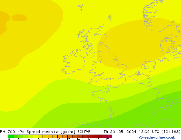 RV 700 hPa Spread ECMWF do 30.05.2024 12 UTC