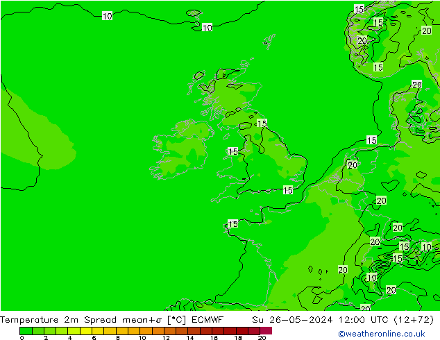 Temperature 2m Spread ECMWF Su 26.05.2024 12 UTC