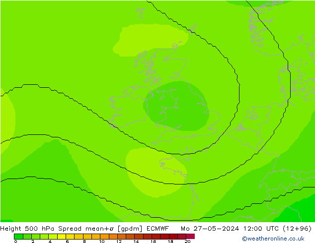 Height 500 hPa Spread ECMWF  27.05.2024 12 UTC