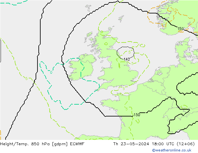 Yükseklik/Sıc. 850 hPa ECMWF Per 23.05.2024 18 UTC