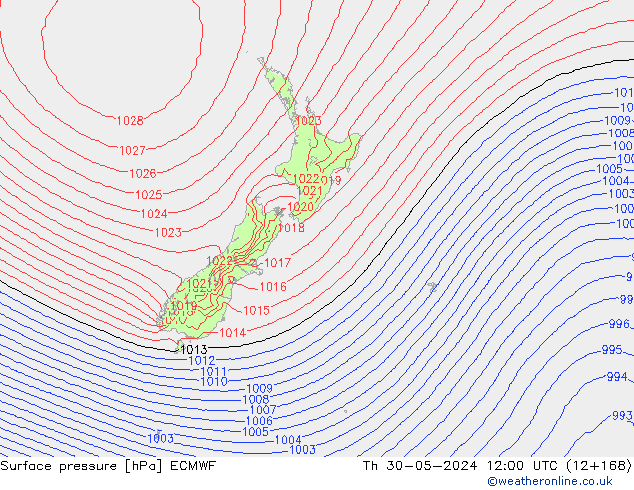 Presión superficial ECMWF jue 30.05.2024 12 UTC