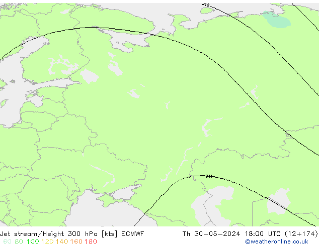 Corrente a getto ECMWF gio 30.05.2024 18 UTC