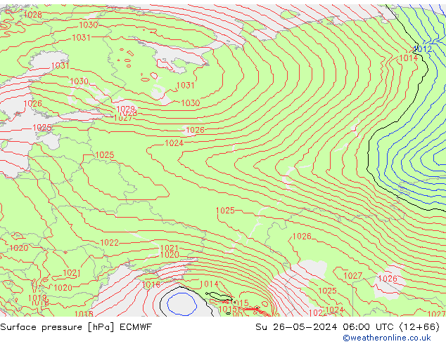 Atmosférický tlak ECMWF Ne 26.05.2024 06 UTC