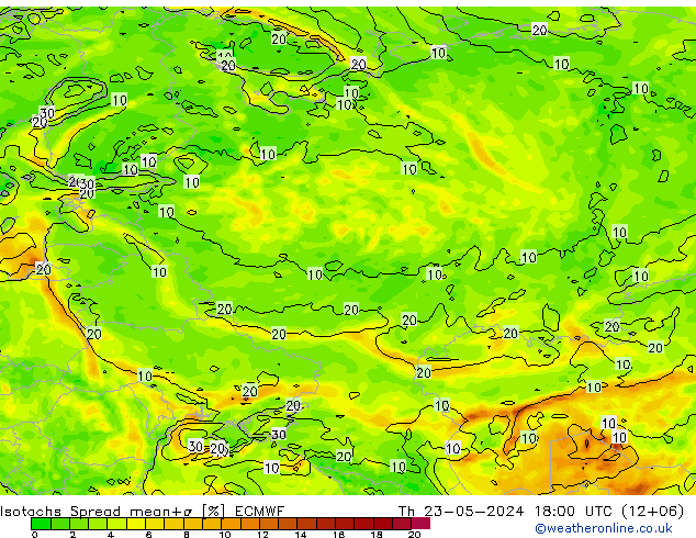 Isotachs Spread ECMWF gio 23.05.2024 18 UTC