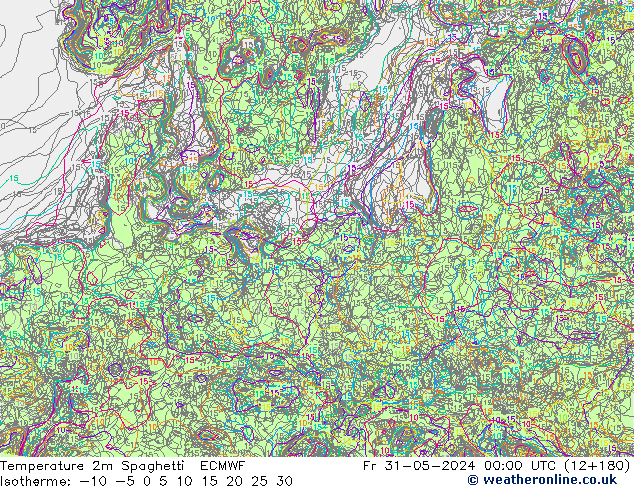 Temperature 2m Spaghetti ECMWF Fr 31.05.2024 00 UTC