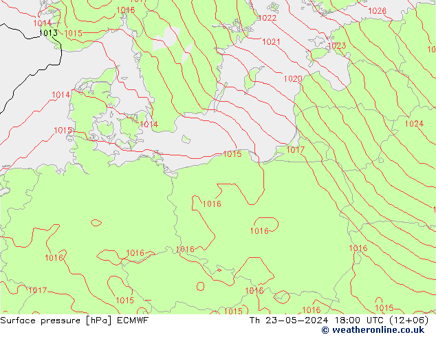 Atmosférický tlak ECMWF Čt 23.05.2024 18 UTC