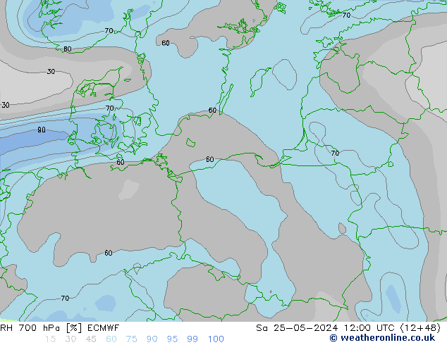 RH 700 hPa ECMWF Sa 25.05.2024 12 UTC