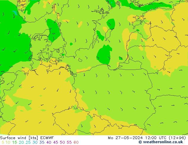 ветер 10 m ECMWF пн 27.05.2024 12 UTC