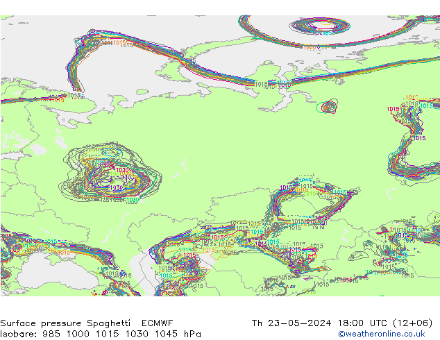 Pressione al suolo Spaghetti ECMWF gio 23.05.2024 18 UTC