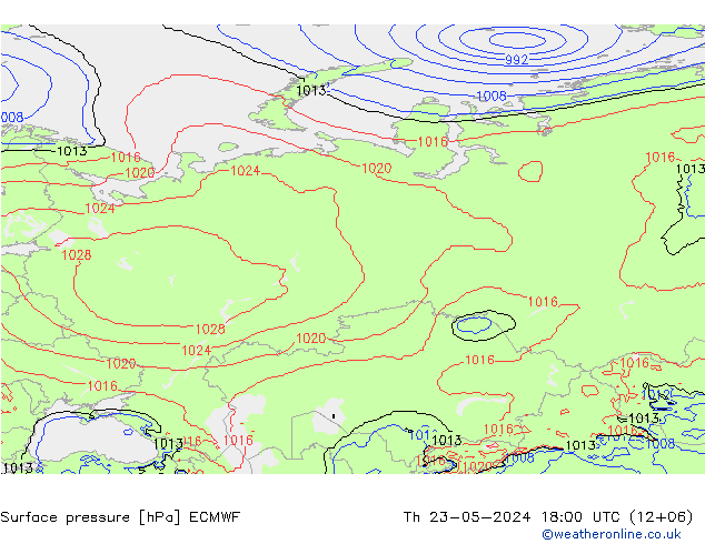ciśnienie ECMWF czw. 23.05.2024 18 UTC