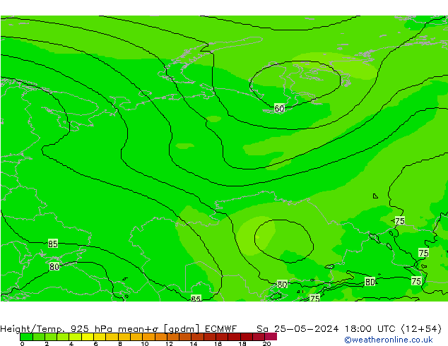 Height/Temp. 925 hPa ECMWF Sa 25.05.2024 18 UTC