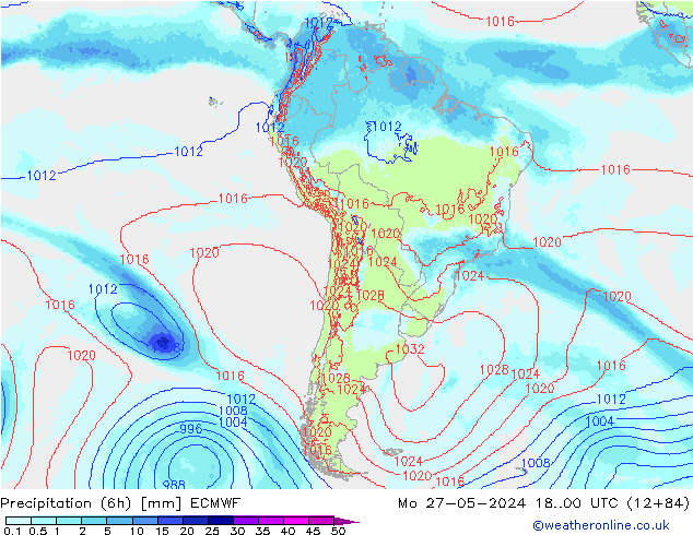 Précipitation (6h) ECMWF lun 27.05.2024 00 UTC