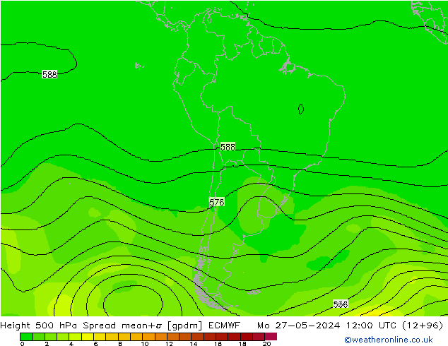 Height 500 hPa Spread ECMWF Mo 27.05.2024 12 UTC