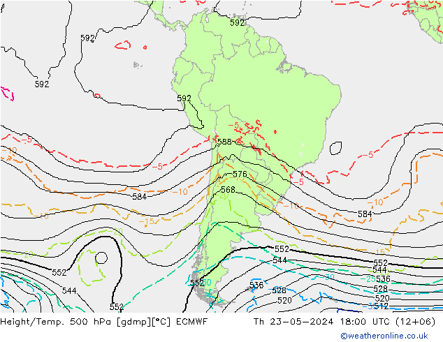 Height/Temp. 500 hPa ECMWF Th 23.05.2024 18 UTC