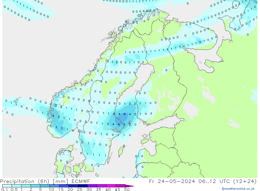 Precipitation (6h) ECMWF Fr 24.05.2024 12 UTC