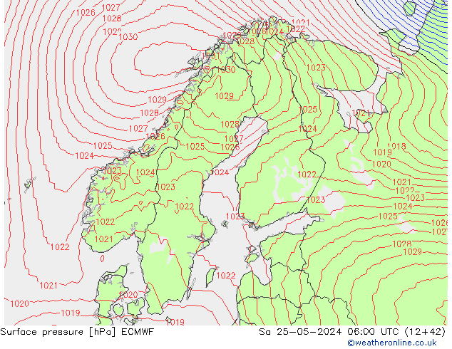 Surface pressure ECMWF Sa 25.05.2024 06 UTC