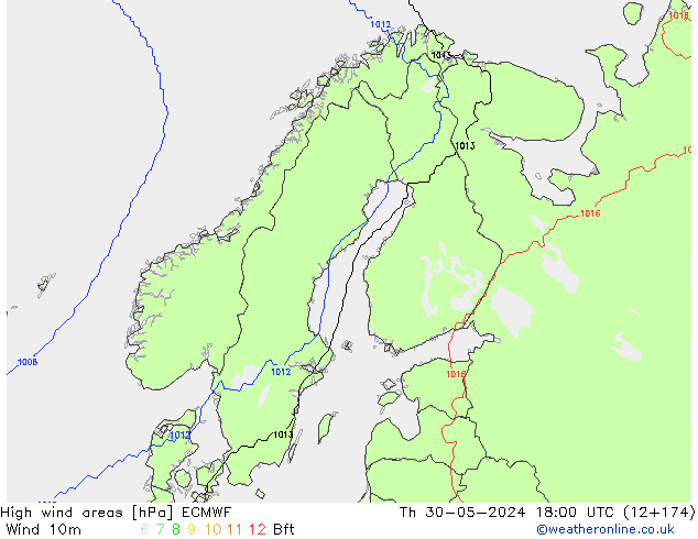 yüksek rüzgarlı alanlar ECMWF Per 30.05.2024 18 UTC