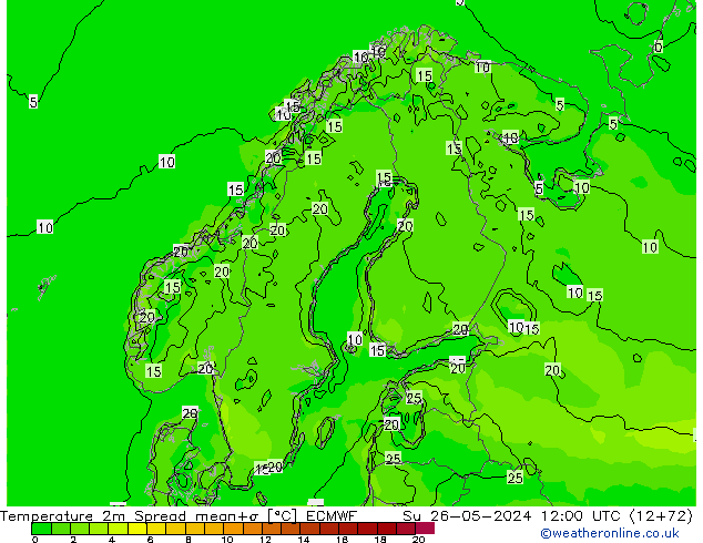 Temperature 2m Spread ECMWF Su 26.05.2024 12 UTC