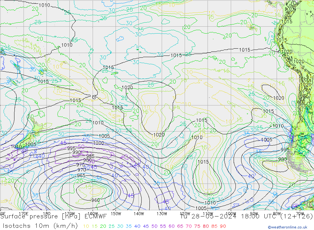 Isotachen (km/h) ECMWF di 28.05.2024 18 UTC