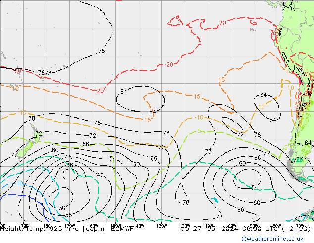 Yükseklik/Sıc. 925 hPa ECMWF Pzt 27.05.2024 06 UTC