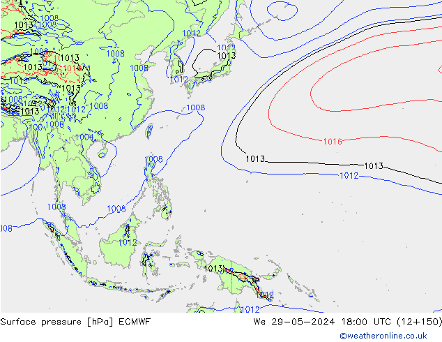 Luchtdruk (Grond) ECMWF wo 29.05.2024 18 UTC