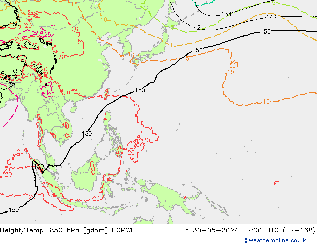 Height/Temp. 850 hPa ECMWF gio 30.05.2024 12 UTC