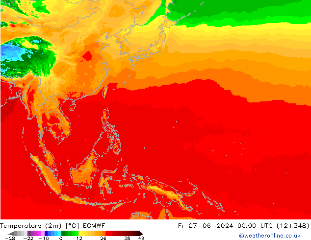 Temperature (2m) ECMWF Fr 07.06.2024 00 UTC