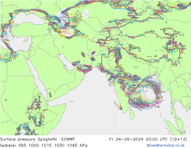地面气压 Spaghetti ECMWF 星期五 24.05.2024 00 UTC