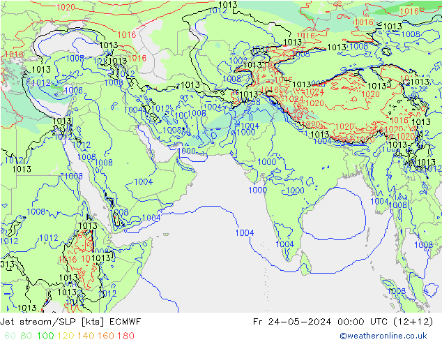 高速氣流/地面气压 ECMWF 星期五 24.05.2024 00 UTC