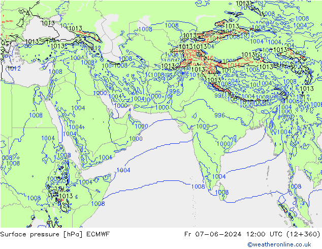 地面气压 ECMWF 星期五 07.06.2024 12 UTC