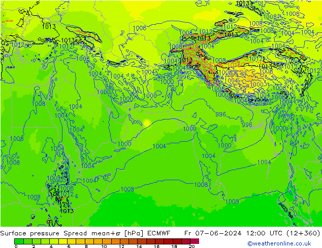 Atmosférický tlak Spread ECMWF Pá 07.06.2024 12 UTC