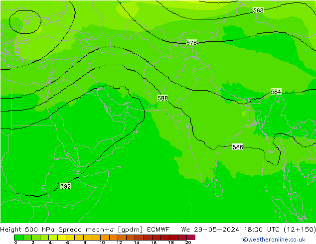 Height 500 гПа Spread ECMWF ср 29.05.2024 18 UTC