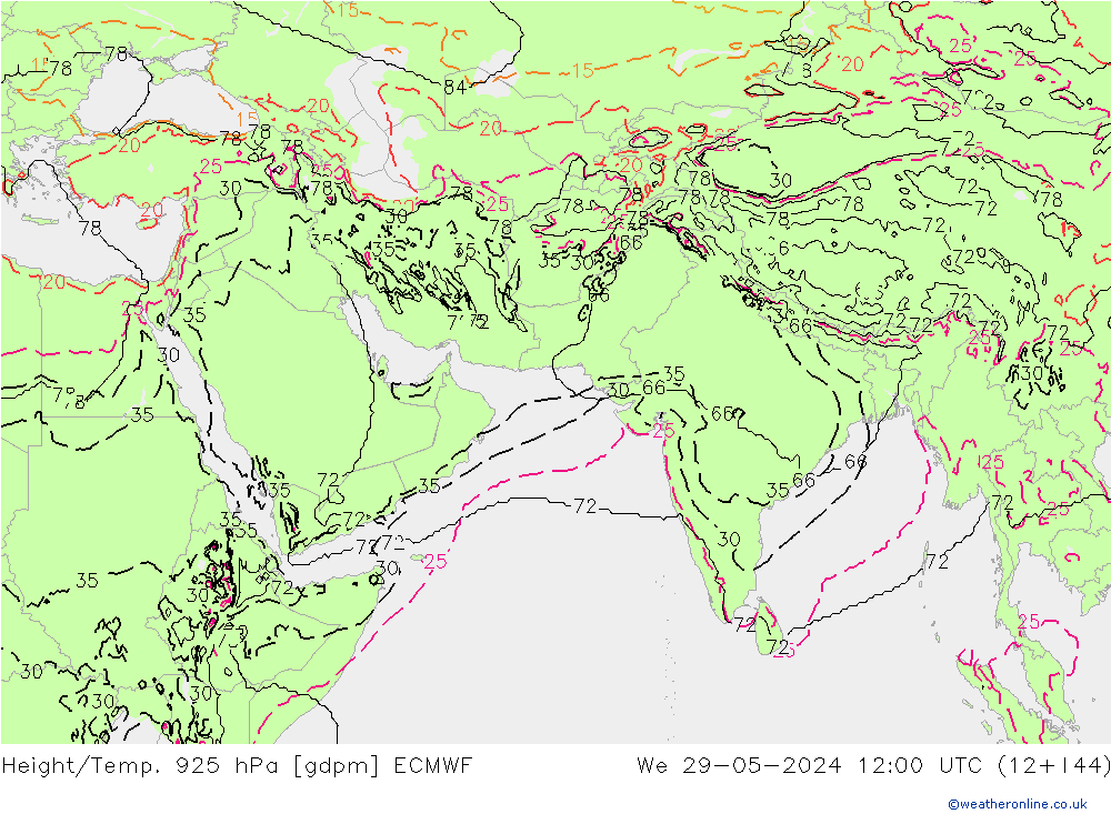 Yükseklik/Sıc. 925 hPa ECMWF Çar 29.05.2024 12 UTC