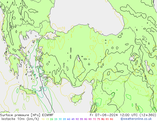 Isotachs (kph) ECMWF Sex 07.06.2024 12 UTC