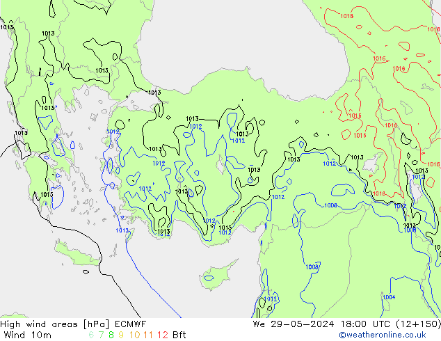 yüksek rüzgarlı alanlar ECMWF Çar 29.05.2024 18 UTC