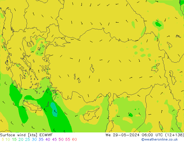 Vento 10 m ECMWF Qua 29.05.2024 06 UTC