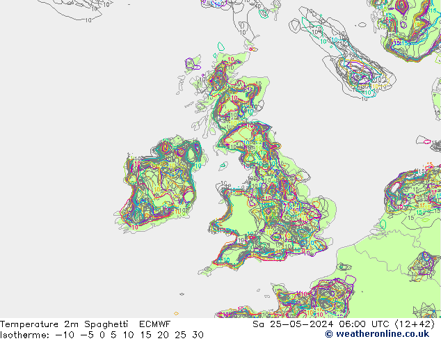 Temperature 2m Spaghetti ECMWF Sa 25.05.2024 06 UTC