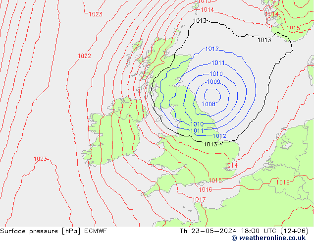 Pressione al suolo ECMWF gio 23.05.2024 18 UTC