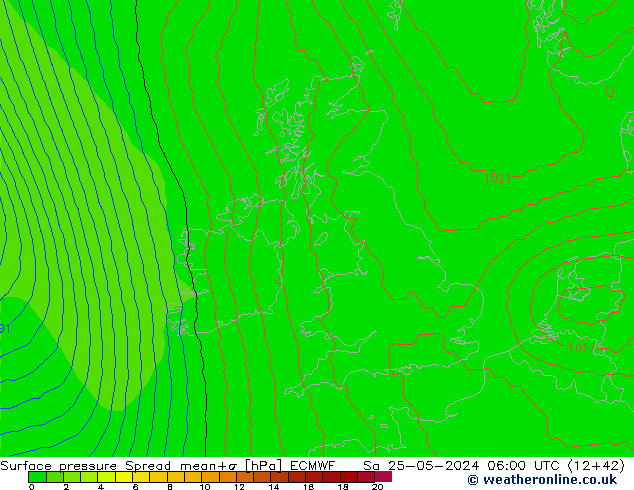 Pressione al suolo Spread ECMWF sab 25.05.2024 06 UTC