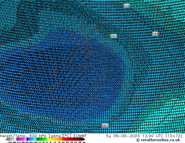 Hoogte/Temp. 500 hPa ECMWF zo 26.05.2024 12 UTC