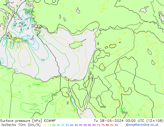 Eşrüzgar Hızları (km/sa) ECMWF Sa 28.05.2024 00 UTC