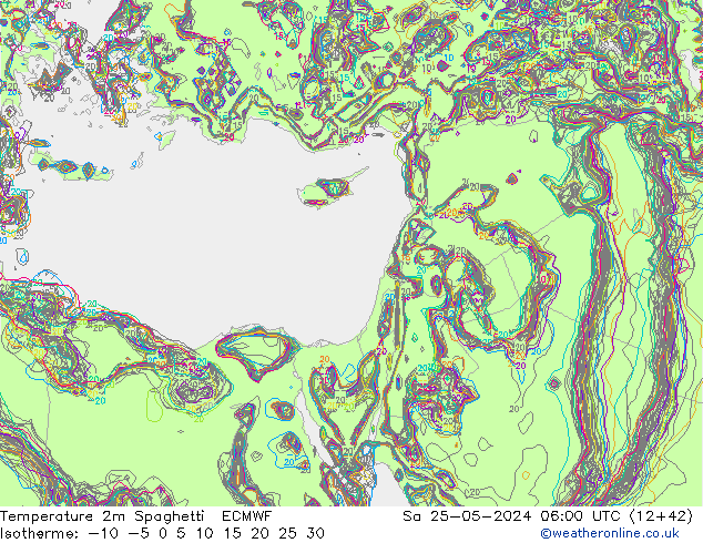 Temperature 2m Spaghetti ECMWF Sa 25.05.2024 06 UTC